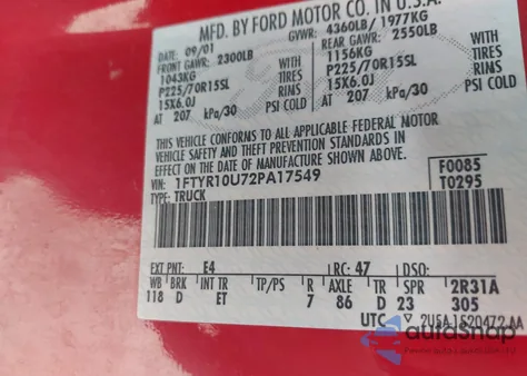 2002 Ford Ranger Edge/Xl/Xlt z USA, uszkodzony, nr VIN 1FTYR10U72PA17549